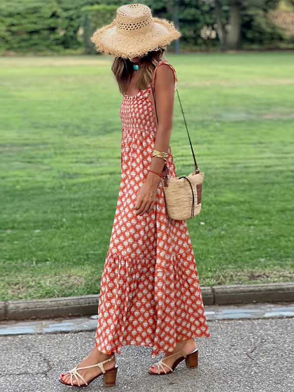 Garden Women's Boho Floral Maxi Dress with Smocked Cami Top