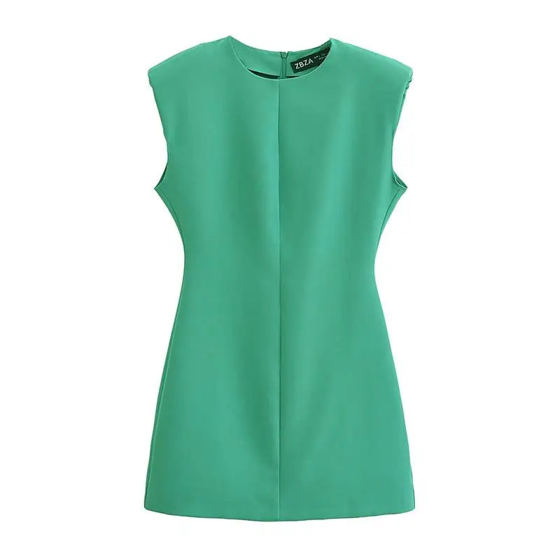 Casual Dresses- Solid Sleeveless Shift Mini Dress - A-Line Princess- green- Chuzko Women Clothing