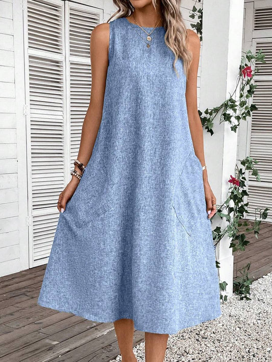 Casual Dresses- Summer Speckled A-Line Sleeveless Tunic Dress- - Chuzko Women Clothing