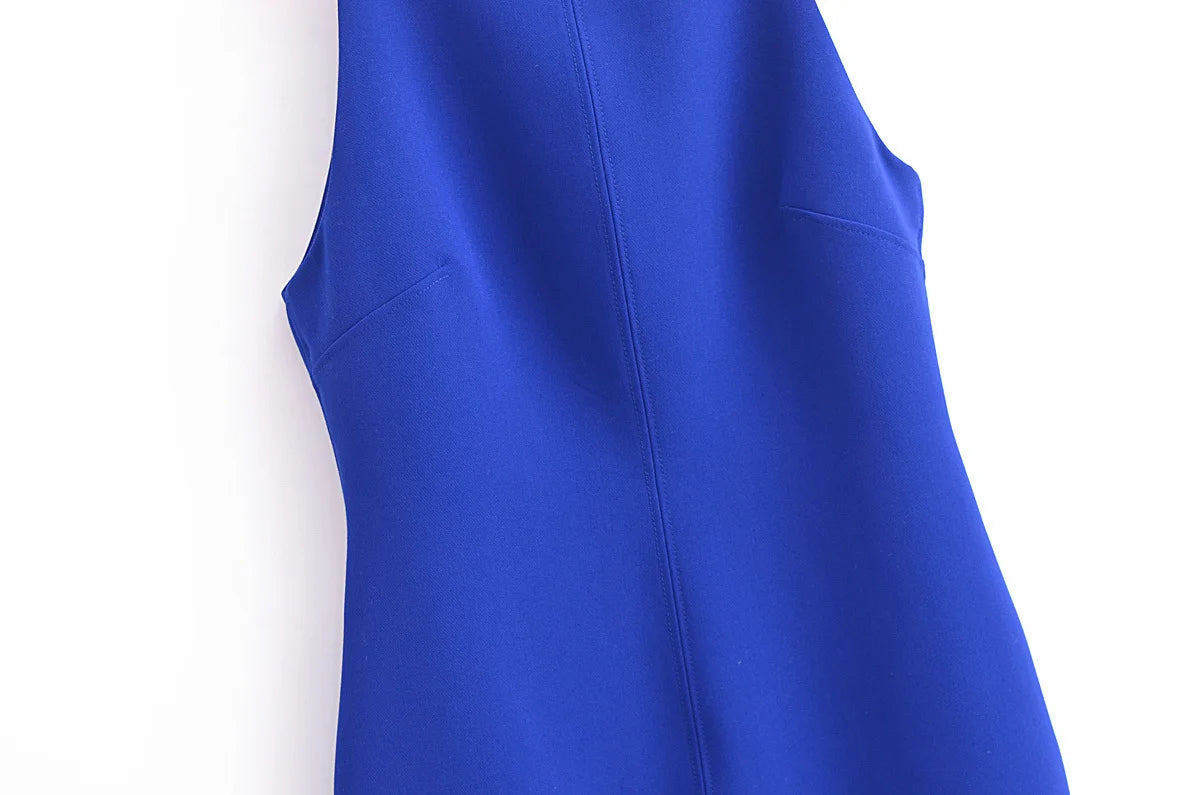 Casual Dresses- Women's Boatneck Shift Mini Dress - Solid Sleeveless Style- - Chuzko Women Clothing