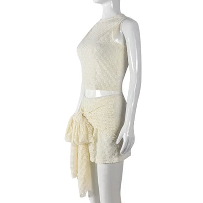 Women's Textured Sleeveless Top & Knot Side Mini Skirt Combo
