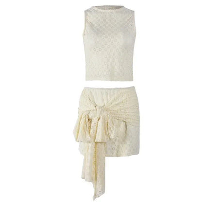 Women's Textured Sleeveless Top & Knot Side Mini Skirt Combo