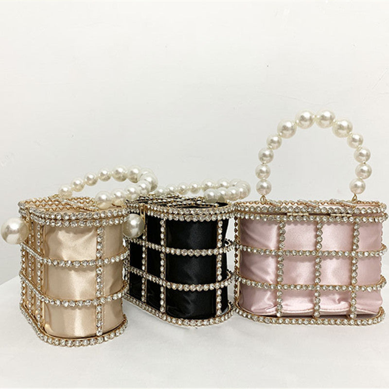 👝Pearls & Crystals Elegant Faux Leather Clutch Bag for Black-Tie Events👝