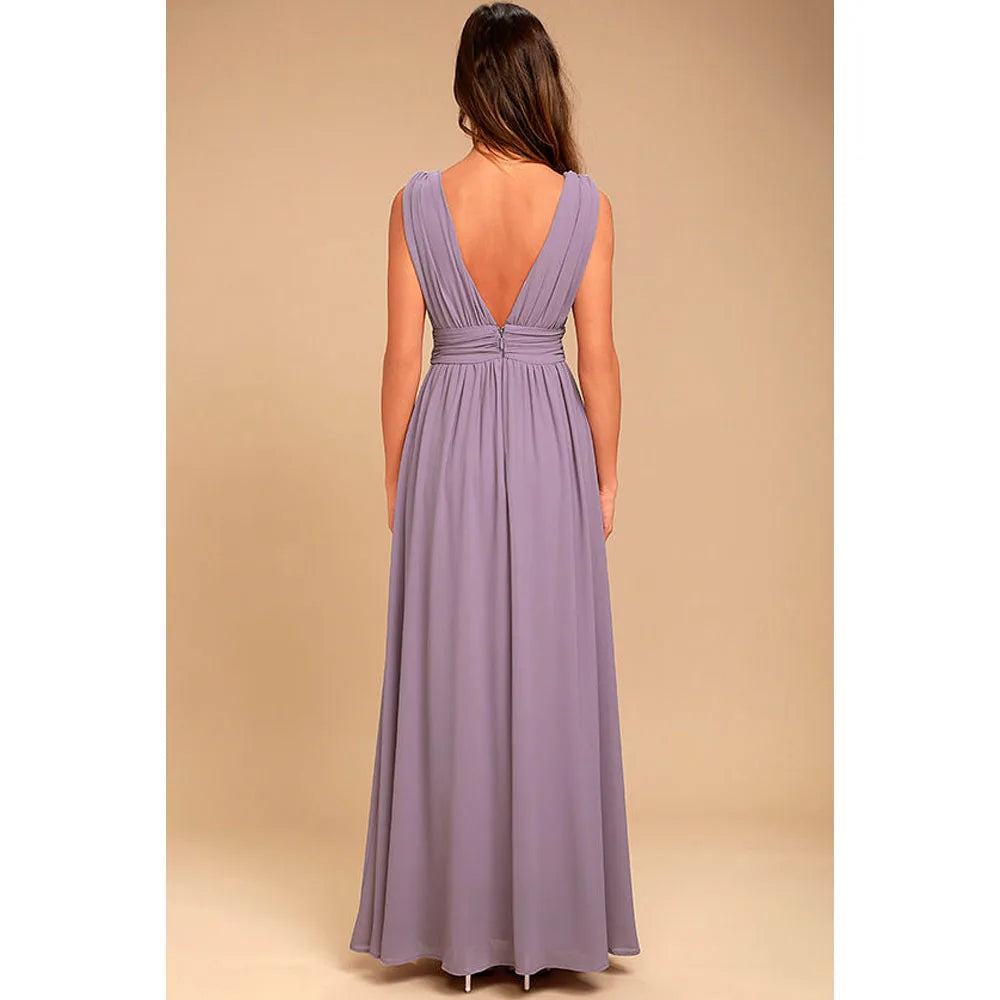 Elegant Dresses- Elegant Chiffon Maxi Dress - Plunging Neckline for Gala Nights- - Chuzko Women Clothing
