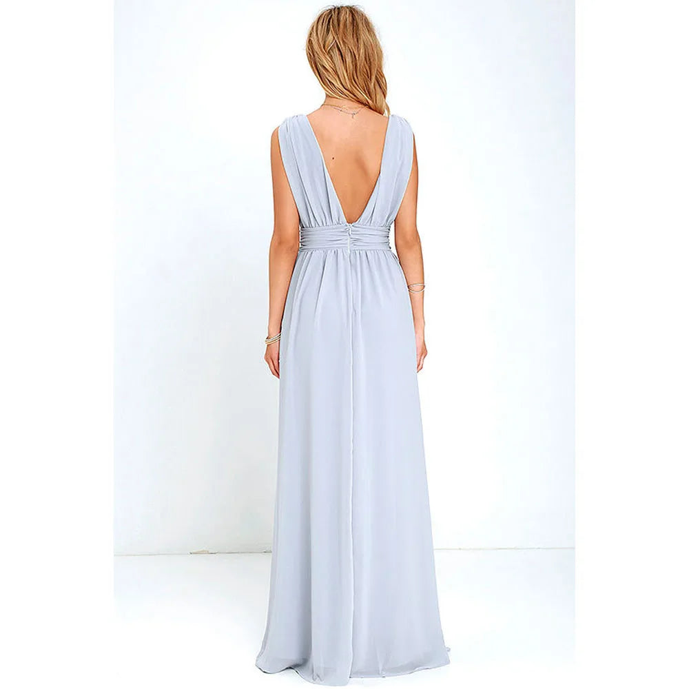 Elegant Dresses- Elegant Chiffon Maxi Dress - Plunging Neckline for Gala Nights- - Chuzko Women Clothing