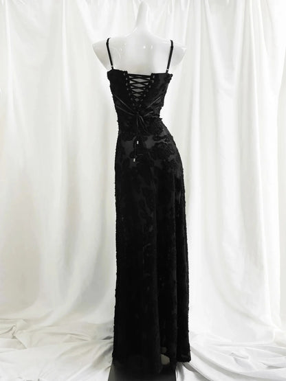 Elegant Dresses- Lace-Up Back Evening Gown - Women's Floral Appliqué Maxi Dress- - Chuzko Women Clothing