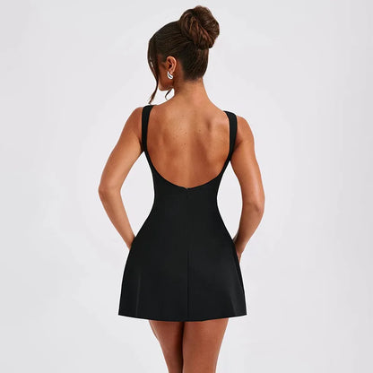 Elegant Dresses- Women's Backless Little Black Dress for Cocktail Hour- - Chuzko Women Clothing