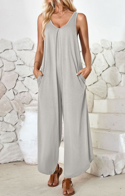 Loose Fit Tank Playsuit for Summer - Women's Solid Jumpsuit