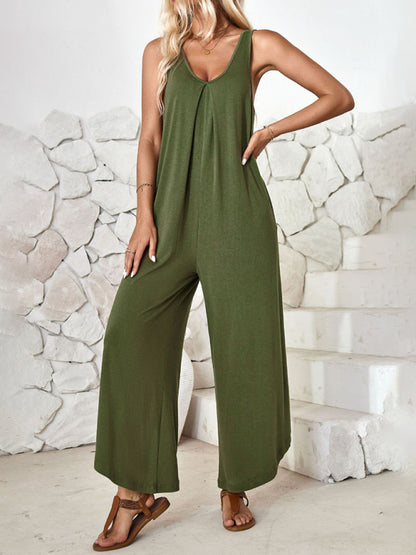 Loose Fit Tank Playsuit for Summer - Women's Solid Jumpsuit