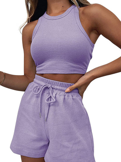 Summer Women's Textured Pajamas Set - Tank Top & Shorts Duo