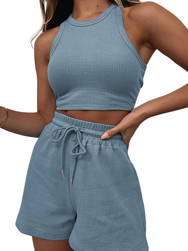 Summer Women's Textured Pajamas Set - Tank Top & Shorts Duo