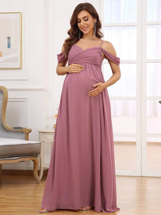 Maternity Dresses- Draped Maternity Evening Gown—Perfect for Elegant Events- Mauve- Chuzko Women Clothing