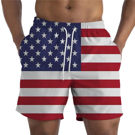 Men Shorts- Men's American Flag Swim Shorts for Summer Celebrations- American Flag Print- Chuzko Women Clothing