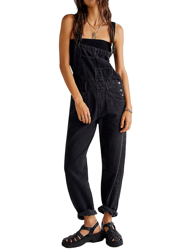 Loose Bib Jeans Utility Overalls - Women's Denim Playsuit
