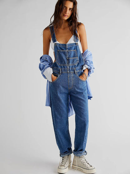 Loose Bib Jeans Utility Overalls - Women's Denim Playsuit