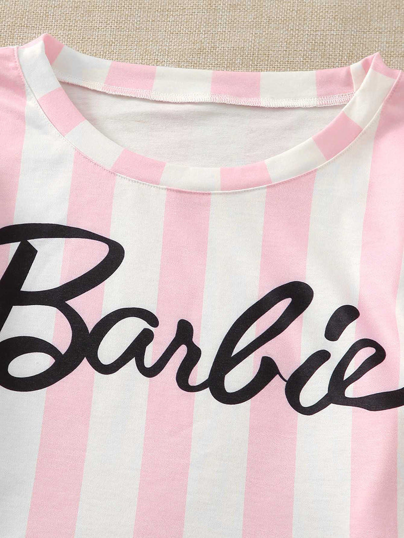 Pajamas- Pink Princess Women's Barbie Theme Pajamas - Long Sleeve Tee & Shorts- - Chuzko Women Clothing