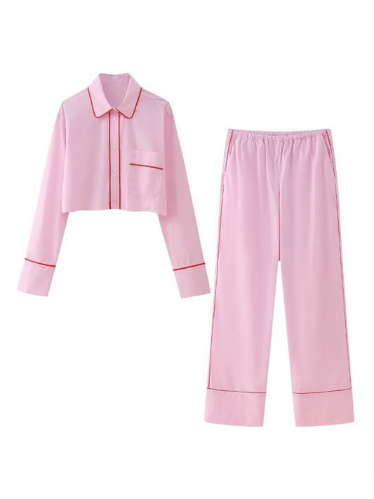 Pajamas- Women's Long Sleeve Shirt & Pants Loungewear Combo- Pink- Chuzko Women Clothing