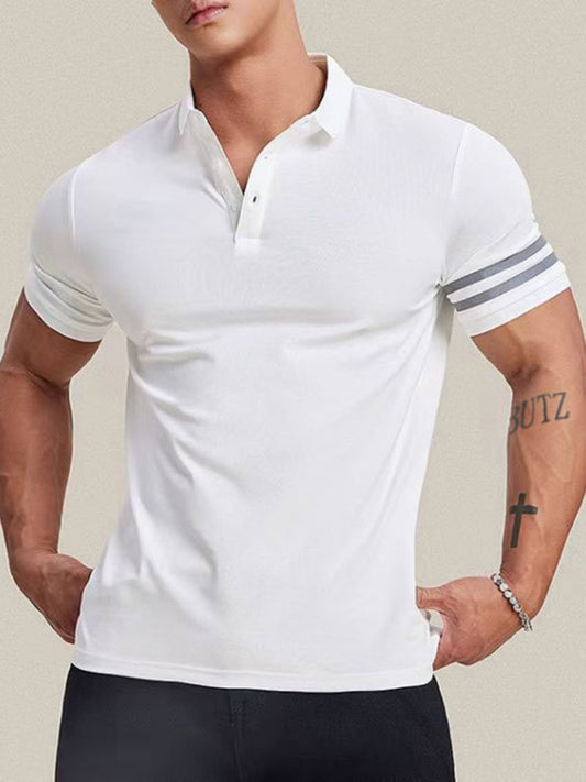 Polos- Essential Men's Short Sleeve Collared Polo Shirt- White- Chuzko Women Clothing