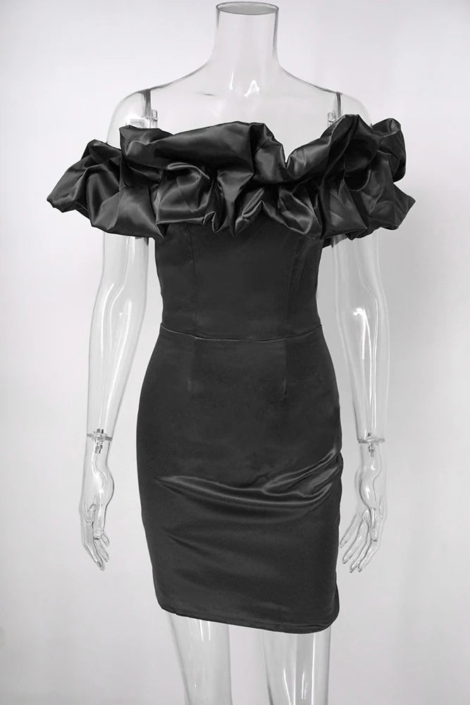 Elegant Satin Ruffle Off Shoulder Tube Mini Dress