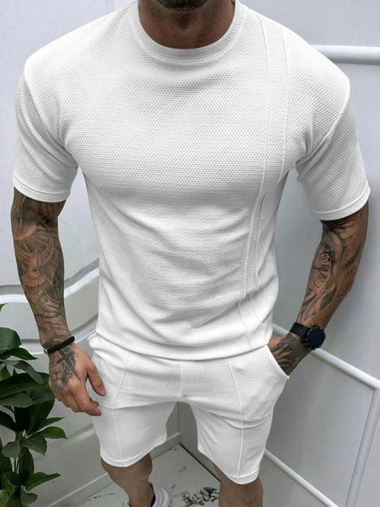 Shorts Set- Men's Solid T-Shirt and Shorts Combo- White- Chuzko Women Clothing