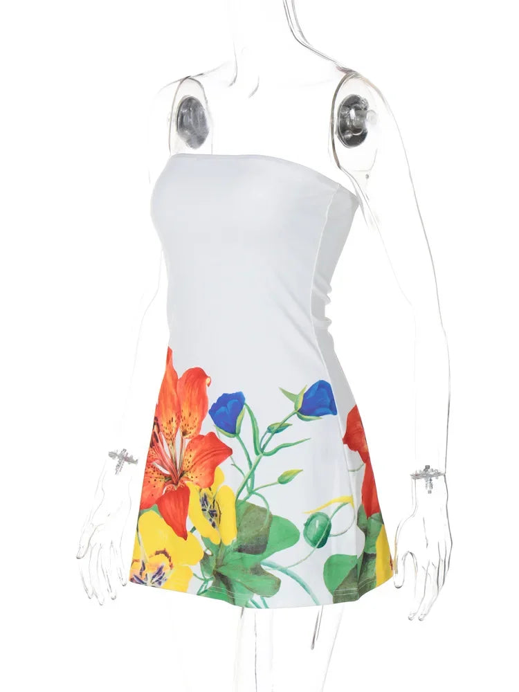 Strapless Dresses- Vacay Women's Strapless Tube Sheath Mini Dress for Summer Escapes- - Chuzko Women Clothing