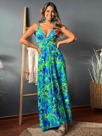 Summer Dresses- Palm Paradise Women's Cami Maxi Dress for Summer Adventures- Spearmint viridis- Chuzko Women Clothing
