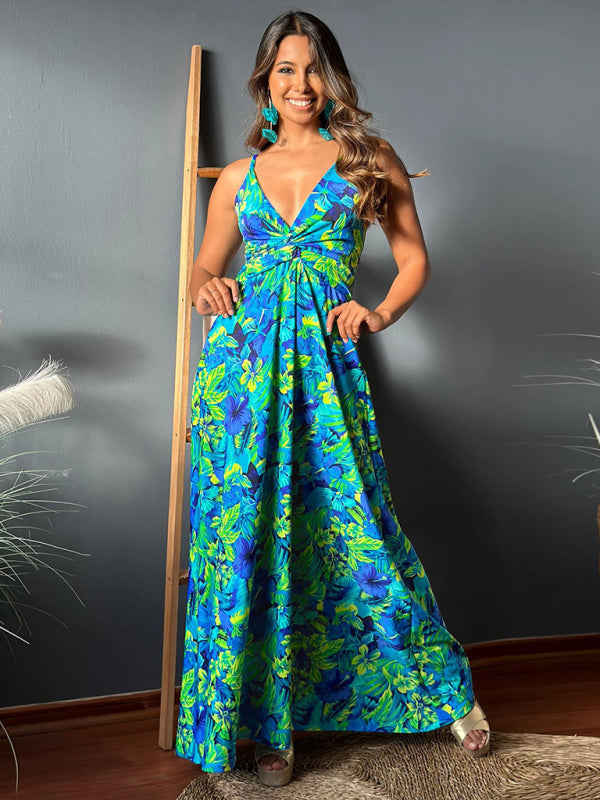Summer Dresses- Palm Paradise Women's Cami Maxi Dress for Summer Adventures- - Chuzko Women Clothing