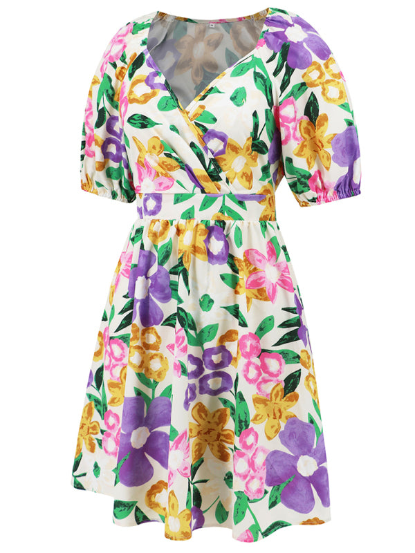 Summer Romance Women's Floral A-Line Mini Dress with Puff Sleeves