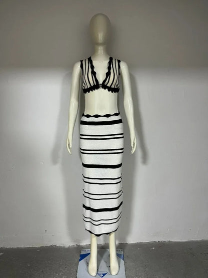 Women's Copacabana Triangle Bra Knit & Striped Maxi Skirt