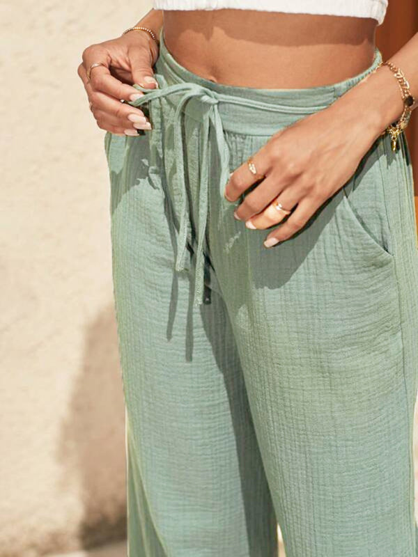 Summer Pants- Essential Women's Summer Textured Wide-Leg Pants- - Chuzko Women Clothing