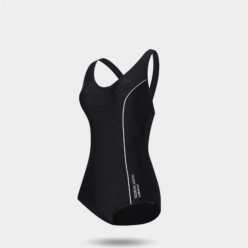 Swimwear- Champion's Gear Solid Sporty One-Piece Swimwear for Active Women- - Chuzko Women Clothing