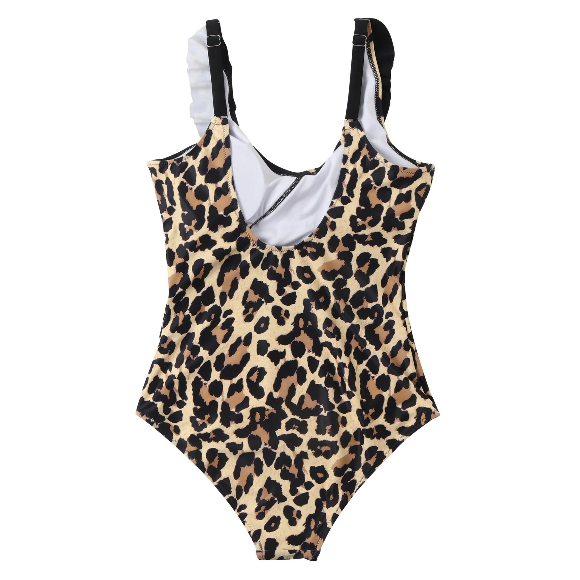 Swimwear- Leopard Luxe Wire-Free V-Neck Ruffle Swimsuit for Women- - Chuzko Women Clothing