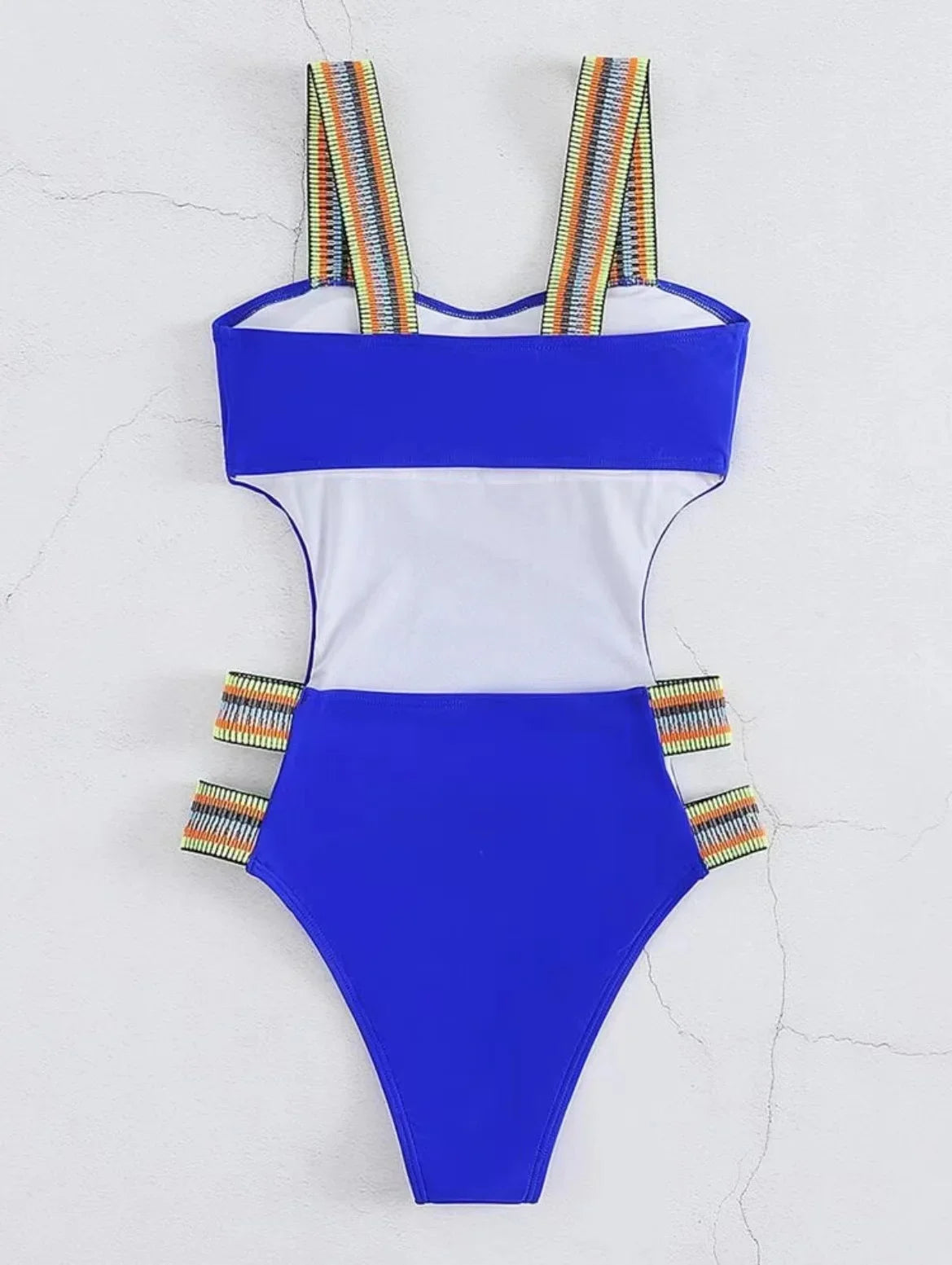 Swimwear- Strappy Solid Cutout One Piece Swimsuit with Colorful Straps for Women- - Chuzko Women Clothing