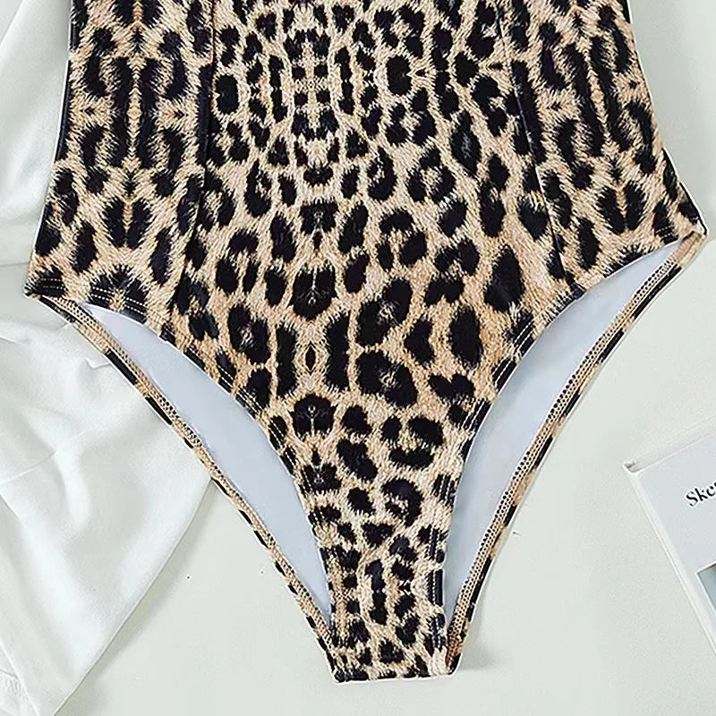 Swimwear- Summer Leopard Print Underwire Push-Up One-Piece Swimwear- - Chuzko Women Clothing