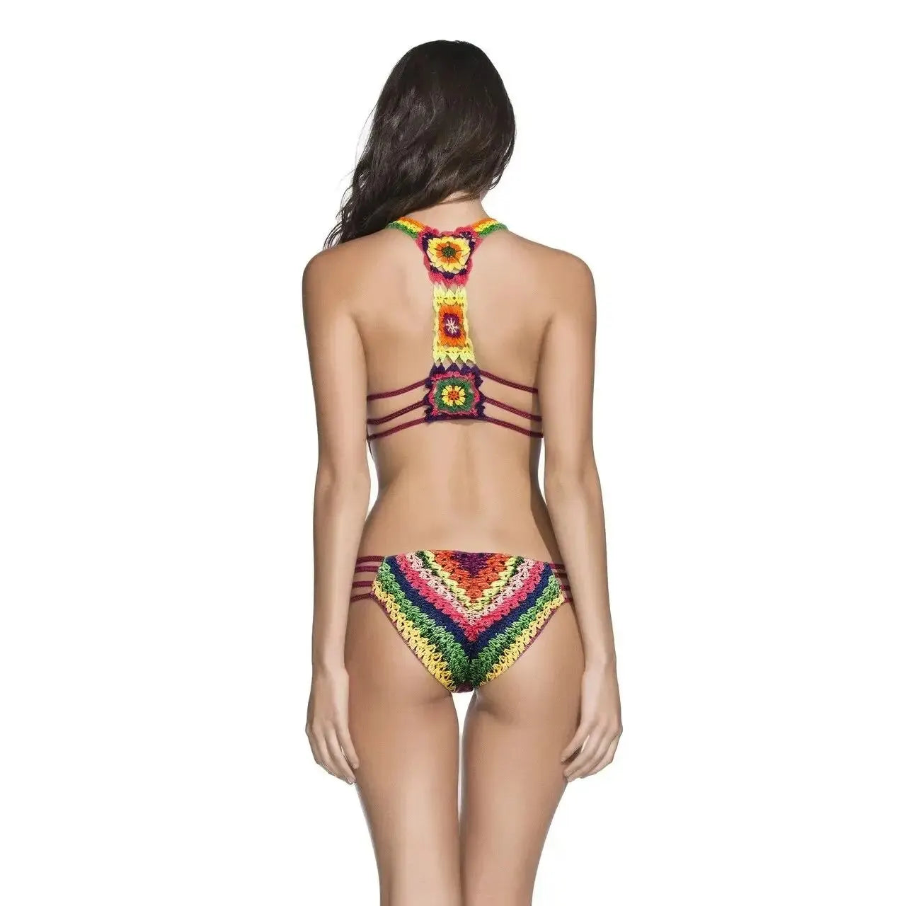Swimwear- Women's Cutout Monokini with Colorful Print - Rainbow One-Piece Swimsuit- - Chuzko Women Clothing