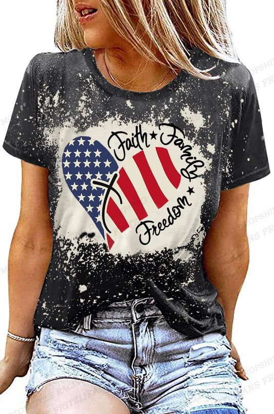 Tees- Celebrate America Patriotic Print T-Shirt for Women & Girls- Love Print- Chuzko Women Clothing