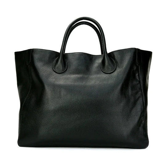 Tote Bags- Large Genuine Leather Shopper Tote Bag- Black- Chuzko Women Clothing
