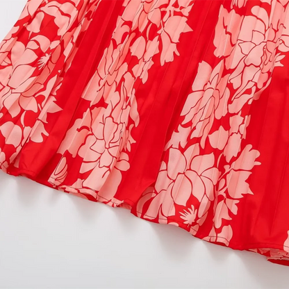 Vacation Dresses- Fiesta Empire Waist Red Print Halter Maxi Dress for Vacay- - Chuzko Women Clothing