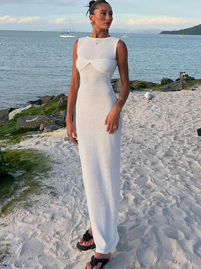 Vacation Dresses- Textured See-Through Body-Hugging Maxi Dress - Mermaid-Inspired- - Chuzko Women Clothing
