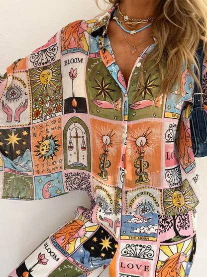 Artistic Escape Women's Summer Vacay Art Print Shirt & Pants Set