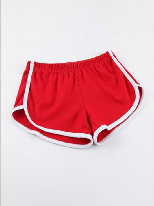 Boyshorts- Elastic Waist Beach Boyshorts with Contrast Binding - Beachwear Shorts- Red- Chuzko Women Clothing