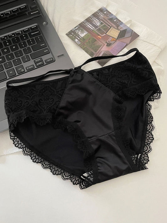 Briefs- Satin Lace Panty Briefs for Women- Black- Chuzko Women Clothing