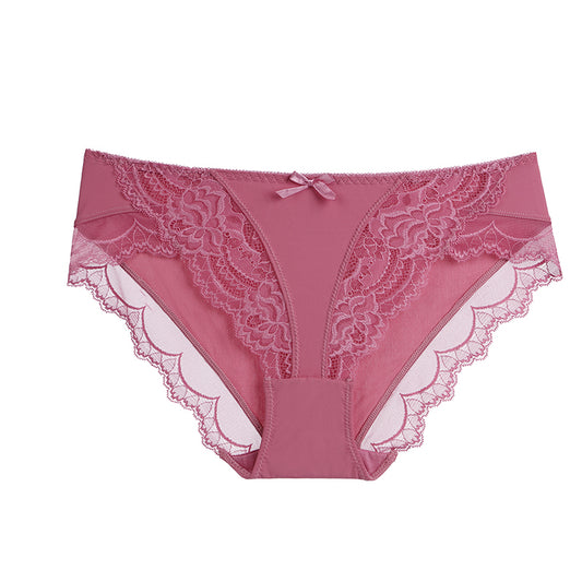 Briefs- Women's Floral Lace Low-Waist Panty Briefs- Hot pink- Chuzko Women Clothing