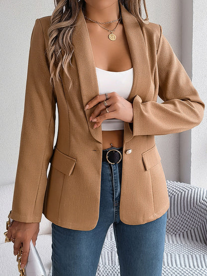 Elegant Jackets- One Button Shawl Lapel Blazer in Solid Single Breasted- Chuzko Women Clothing