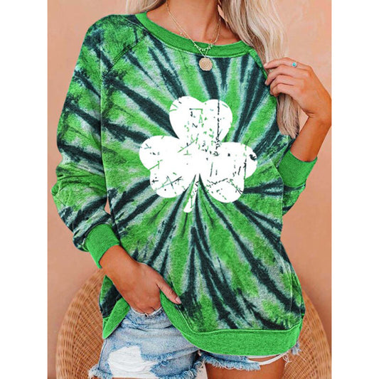 Festive Sweatshirts- Lucky Four-Leaf Clover Sweatshirt for St. Patrick's Day- Chuzko Women Clothing