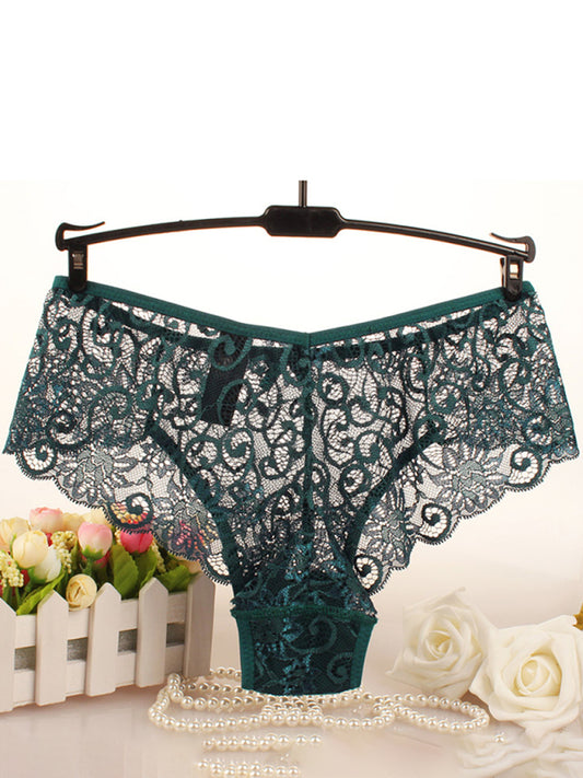 Panties- Floral Lace Underwear - Panty Briefs for Women- Green black jasper- Chuzko Women Clothing