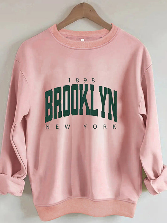 Pullovers- Sport Solid Crewneck Pullover | Brooklyn Print Sweatshirt- Chuzko Women Clothing