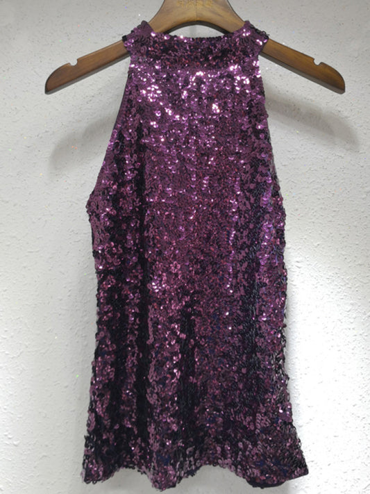 Sparkle Tops- Sparkle Sequin Tank Top | Festive Glitter Night Out Blouse- Chuzko Women Clothing