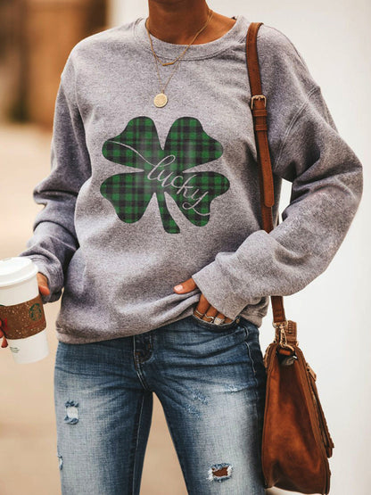 Sweatshirts- Women's St. Patrick's Day Lucky Print Sweatshirt- Charcoal grey- Chuzko Women Clothing