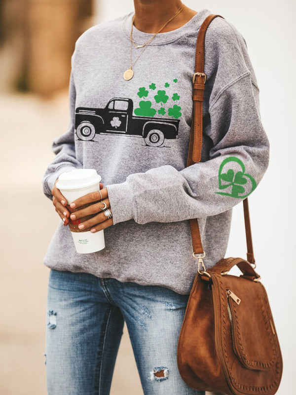 Sweatshirts- Women's St. Patrick's Day Lucky Print Sweatshirt- - Chuzko Women Clothing
